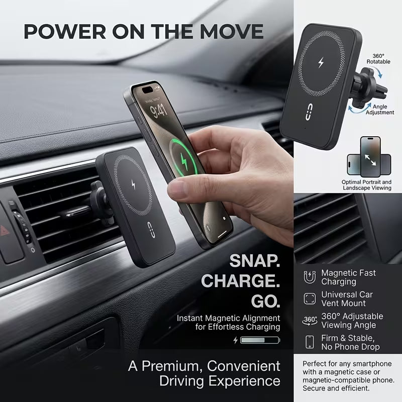 15W Magnetic Wireless Car Charger Mount / Strong Car Phone Holder