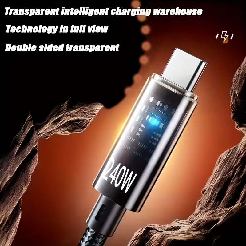 240W USB-A to USB Type-C Nylon Braided 100cm Cable.