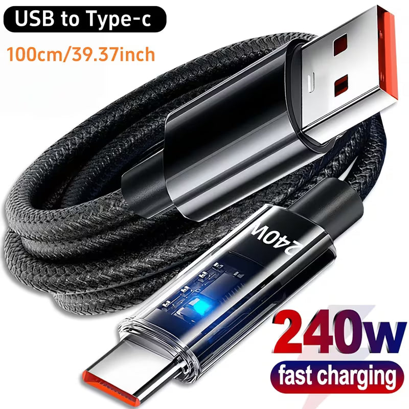 240W USB-A to USB Type-C Nylon Braided 100cm Cable.