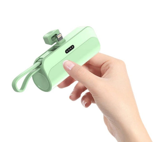 8000 Mah Green Mini Power Bank With Lightning Pin And Type C Cable