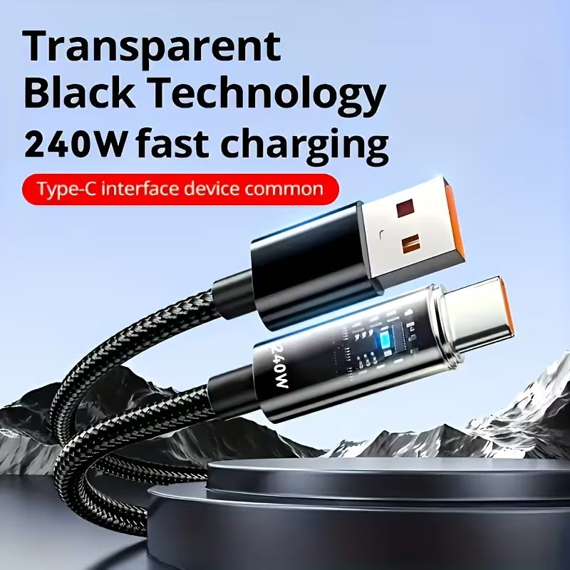 240W USB-A to USB Type-C Nylon Braided 100cm Cable.