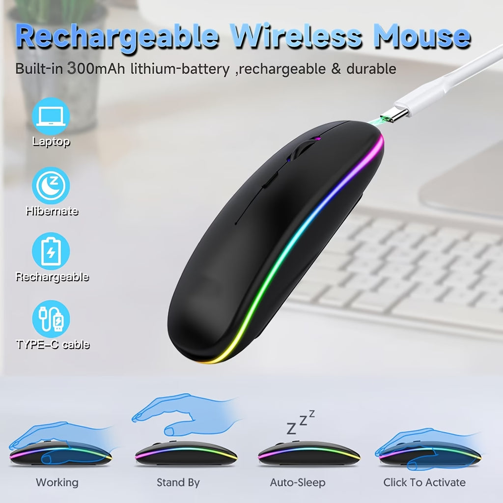 Dual-Mode Rechargeable Wireless Mouse with RGB Lighting
